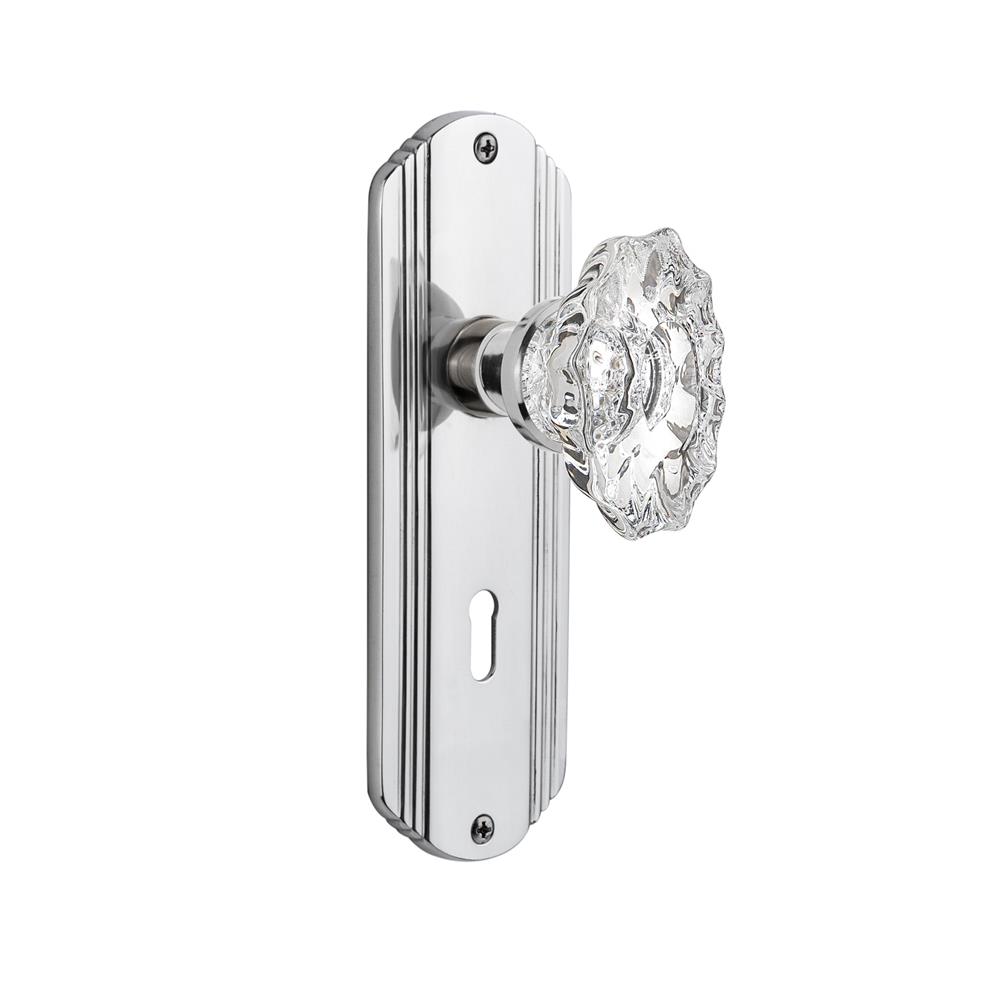 Nostalgic Warehouse DECCHA Complete Mortise Lockset Deco Plate with Chateau Knob in Bright Chrome